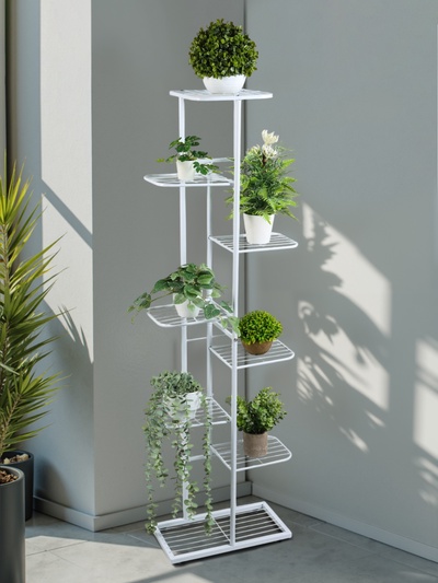 Подставка для цветов Greengo, 8 полок, 43×22×141 см, напольная, металл, белая