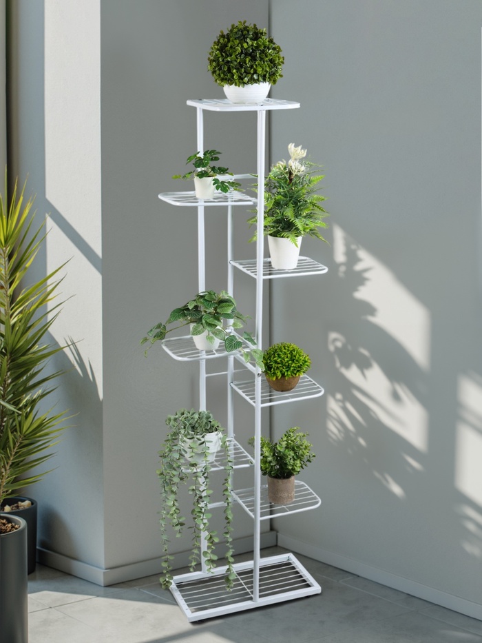 Подставка для цветов Greengo, 8 полок, 43×22×141 см, напольная, металл, белая - Фото 1