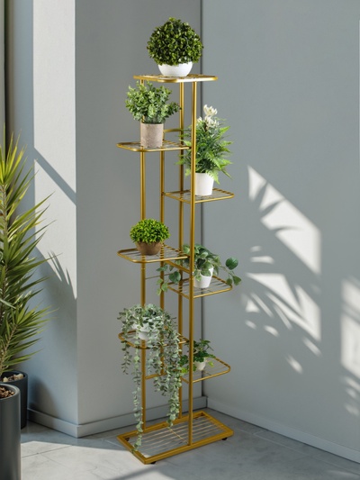 Подставка для цветов Greengo, 8 полок, 43×22×141 см, напольная, металл, цвет золотой