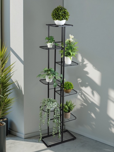 Подставка для цветов Greengo, 8 полок, 43×22×141 см, напольная, металл, чёрная