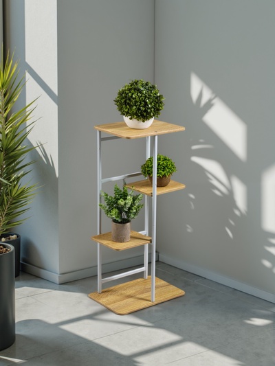 Подставка для цветов Greengo, 4 полки, 36×23×74 см, напольная, каркас металл, полки МДФ, белая