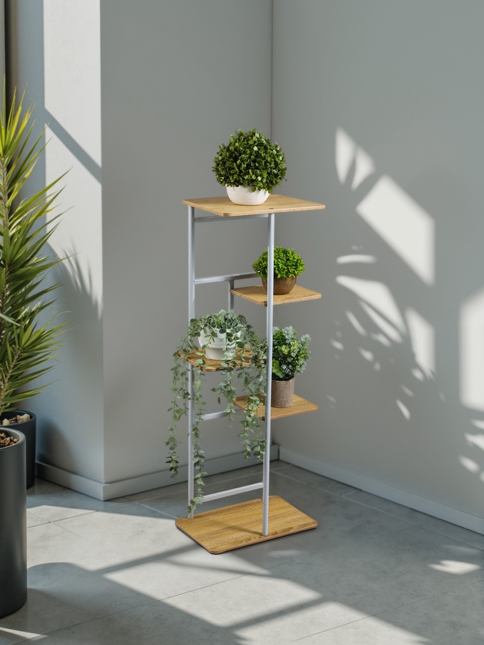 Подставка для цветов Greengo, 5 полок, 36×23×94 см, напольная, каркас металл, полки МДФ, белая - Фото 1