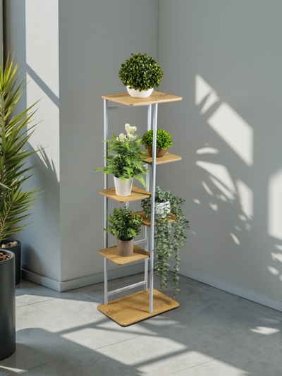 Подставка для цветов Greengo, 6 полок, 36×23×106 см, напольная, каркас металл, полки МДФ, белая