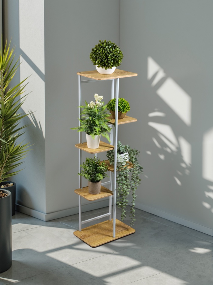 Подставка для цветов Greengo, 6 полок, 36×23×106 см, напольная, каркас металл, полки МДФ, белая - Фото 1