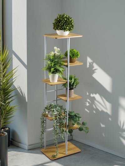 Подставка для цветов Greengo, 7 полок, 36×23×120 см, напольная, каркас металл, полки МДФ, белая