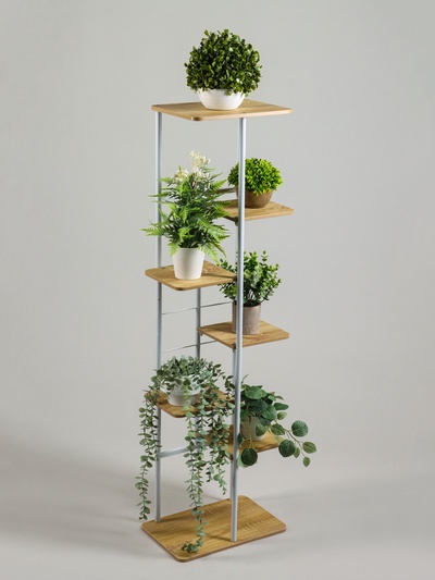 Подставка для цветов Greengo, 7 полок, 36×23×120 см, напольная, каркас металл, полки МДФ, белая