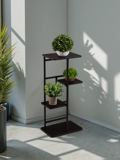 Подставка для цветов Greengo, 4 полки, 36×23×74 см, напольная, каркас металл, полки МДФ, чёрная