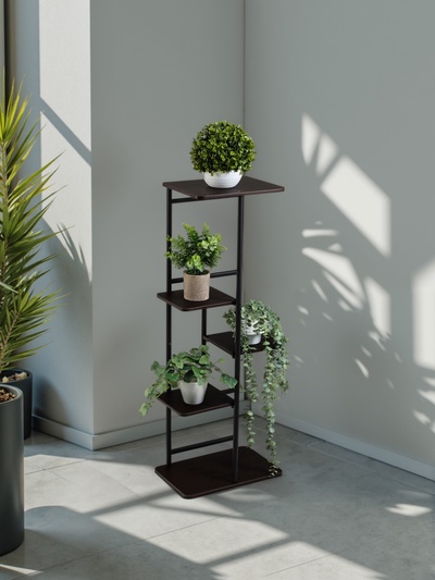 Подставка для цветов Greengo, 5 полок, 36×23×94 см, напольная, каркас металл, полки МДФ, чёрная