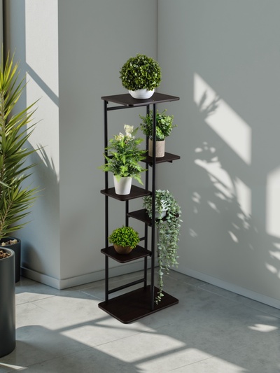 Подставка для цветов Greengo, 6 полок, 36×23×106 см, напольная, каркас металл, полки МДФ, чёрная