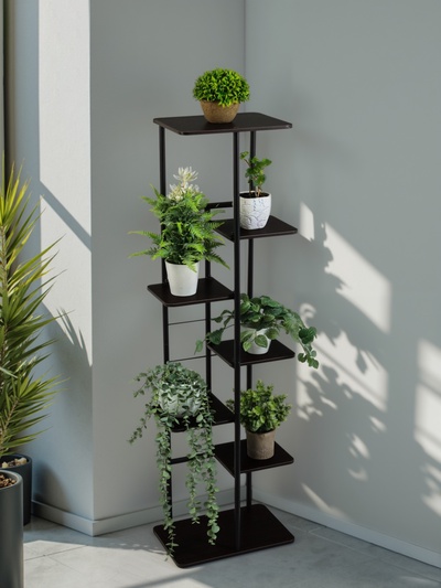 Подставка для цветов Greengo, 7 полок, 36×23×120 см, напольная, каркас металл, полки МДФ, чёрная