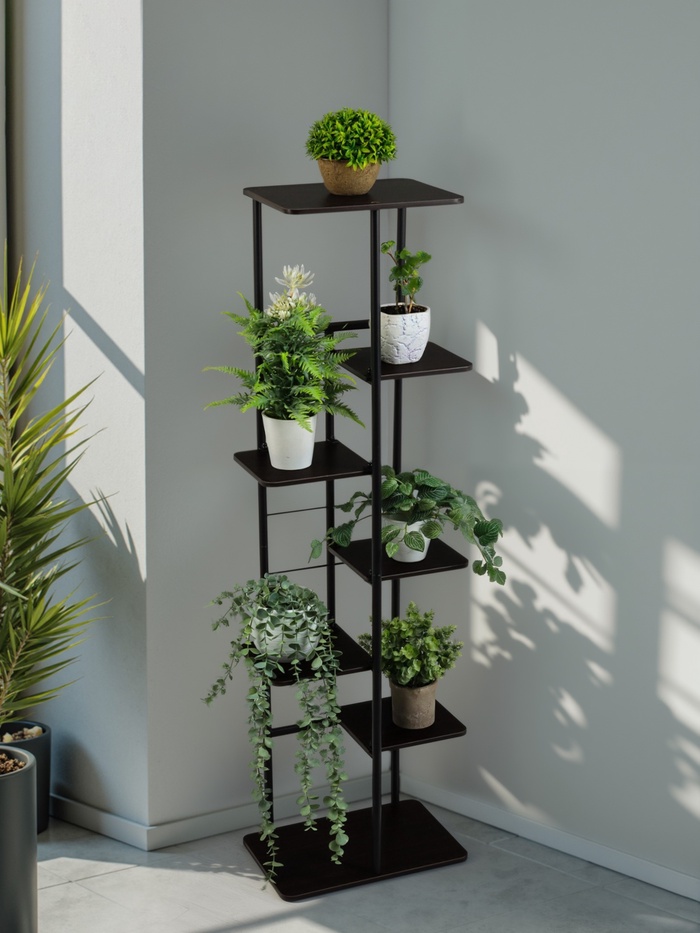 Подставка для цветов Greengo, 7 полок, 36×23×120 см, напольная, каркас металл, полки МДФ, чёрная - Фото 1