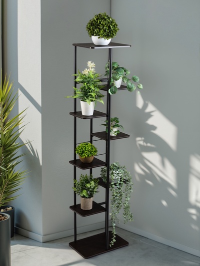 Подставка для цветов Greengo, 8 полок, 36×23×136 см, напольная, каркас металл, полки МДФ, чёрная