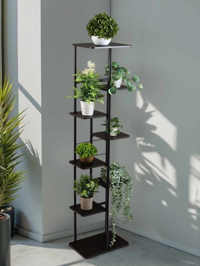 Подставка для цветов Greengo, 8 полок, 36×23×136 см, напольная, каркас металл, полки МДФ, чёрная - Фото 1