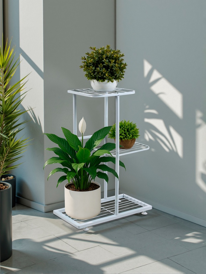 Подставка для цветов Greengo, 3 полки, 43×22×57 см, напольная, металл, белая - Фото 1