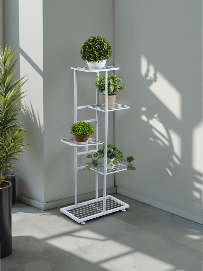 Подставка для цветов Greengo, 5 полок, 44×22×95 см, напольная, металл, белая - Фото 1