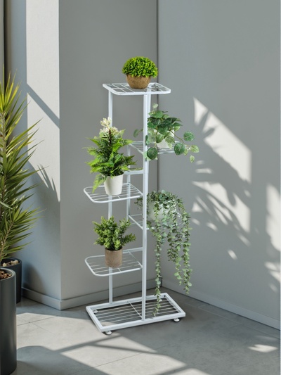 Подставка для цветов Greengo, 6 полок, 44×22×105 см, напольная, металл, белая