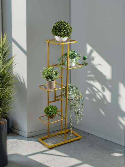Подставка для цветов Greengo, 6 полок, 44×22×105 см, напольная, металл, цвет золотой