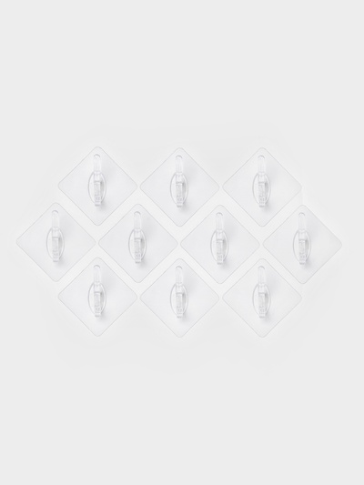 Крючки самоклеящиеся настенные прозрачные, с двойным крюком, 6.5×6.5 см, 10 шт.