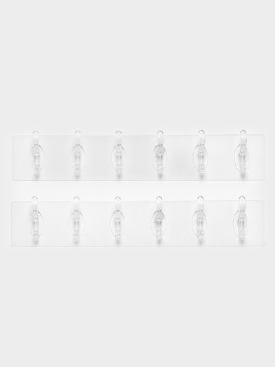 Крючки настенные самоклеящиеся, 6 крючков на общей гибкой прозрачной основе, набор 2 шт.