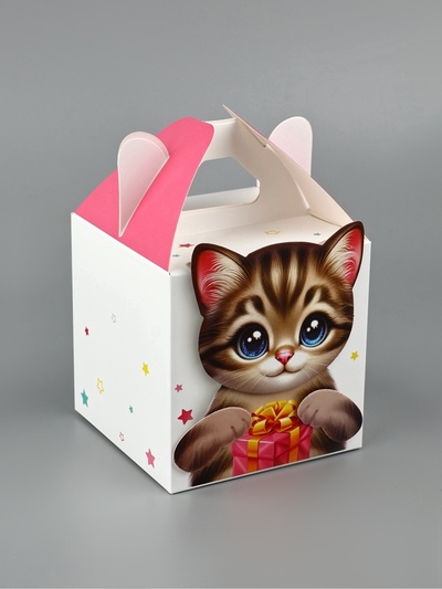 Подарочная коробка, упаковка «Котик» 10×10×10 см