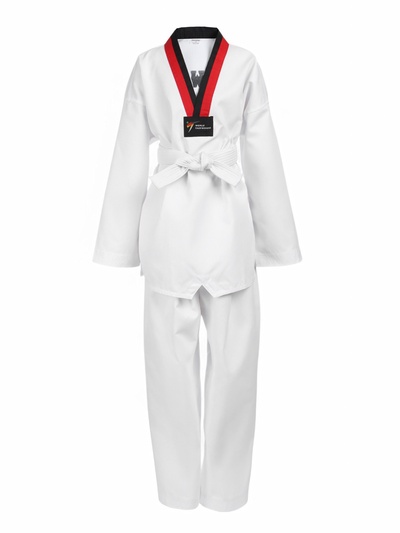 Кимоно для тхэквондо FIGHT EMPIRE, размер 120, детский, белый, чёрно-красный ворот