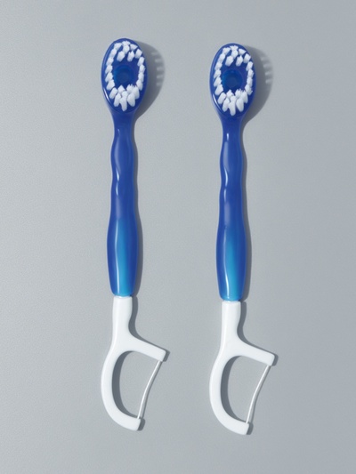 Зубная щётка, с зубной нитью, 10.5 см, набор - 2 шт., синяя