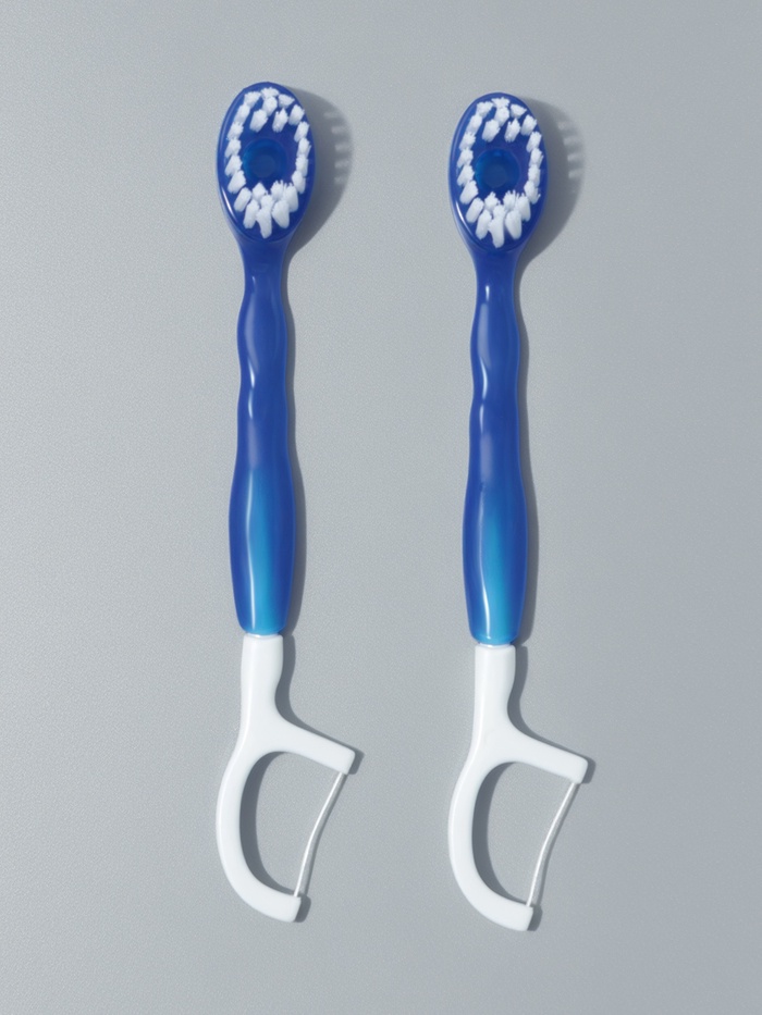 Зубная щётка, с зубной нитью, 10.5 см, набор - 2 шт., синяя - Фото 1