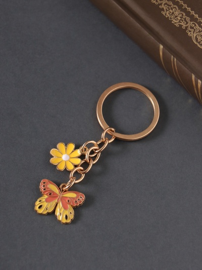 Брелок металл, эмаль "Бабочка и цветок" 9 см