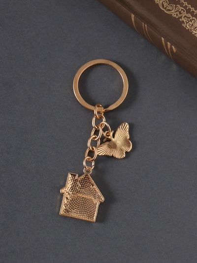 Брелок металл, эмаль "Домик и бабочка" 9 см