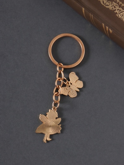 Брелок металл, эмаль "Дюймовочка и бабочка" розовый 9 см