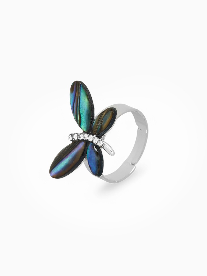 Кольцо безразмерное «Бабочка», галиотис, зелёное в серебре - Фото 1