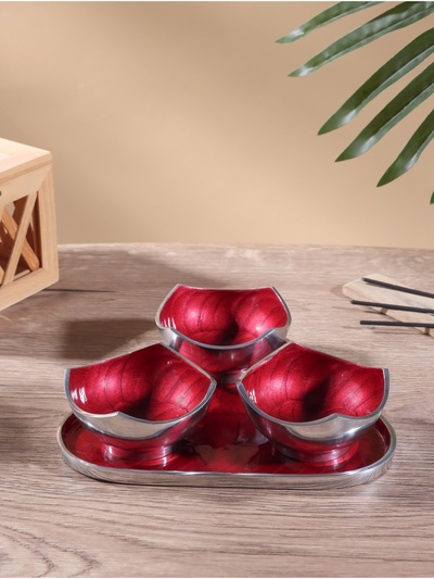 Менажница на подносе «Бэнкс», набор 3 шт., 7×7×4 см, алюминий, красная