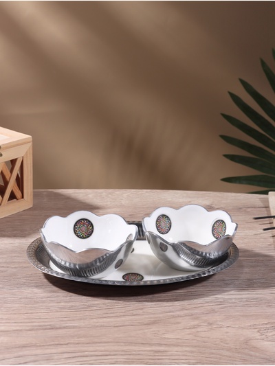 Менажница на подносе «Винтаж», набор 2 шт., 10×10×5.5 см, алюминий