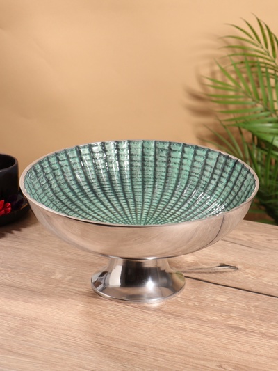 Блюдо сервировочное на ножке, 30×30×15 см, алюминий, голубое