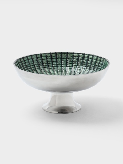 Блюдо сервировочное на ножке, 30×30×15 см, алюминий, голубое