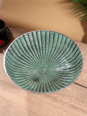 Блюдо сервировочное на ножке, 30×30×15 см, алюминий, голубое