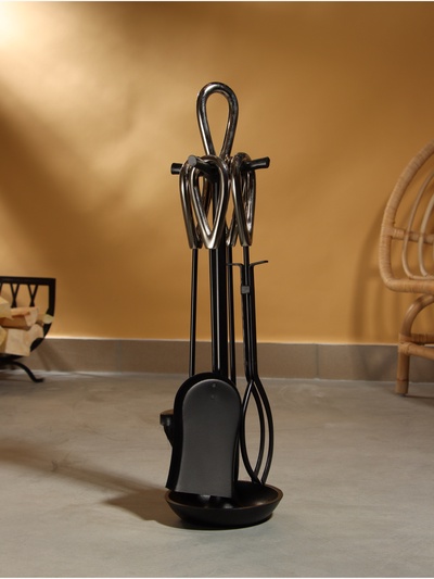 Каминный набор «Уголёк», 4 предмета, 17×17×63 см, сталь