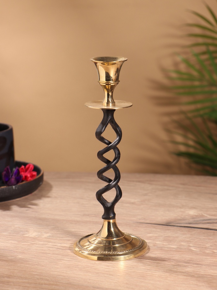 Подсвечник на 1 свечу «Спираль», латунь, чёрный с золотом, 7×19 см