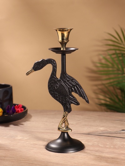 Подсвечник на 1 свечу «Дикая природа», латунь, чёрный с золотом, 12×7.5×23.5 см