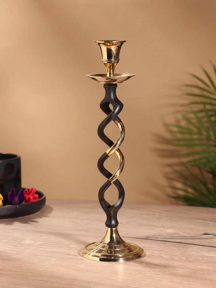Подсвечник на 1 свечу «Золотое сечение», латунь, чёрный с золотом, 7×7×24.5 см - Фото 1