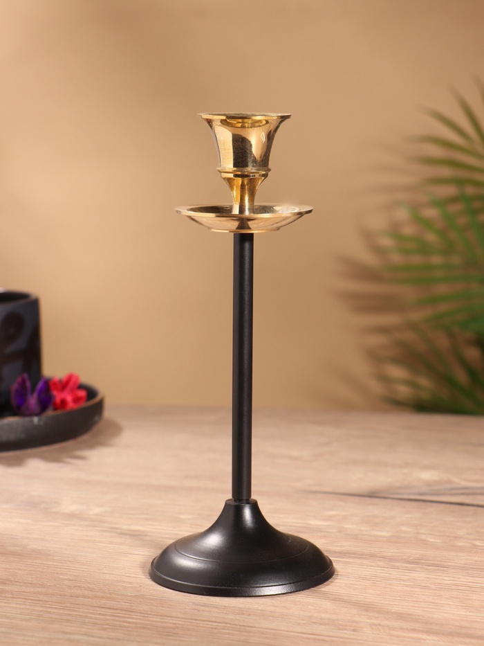 Подсвечник на 1 свечу «Да Винчи», латунь, чёрный с золотом, 7×7×18 см - Фото 1