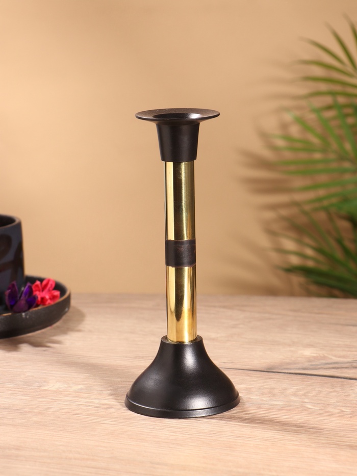 Подсвечник на 1 свечу «Креманка», латунь, чёрный с золотом, 8×8×18 см