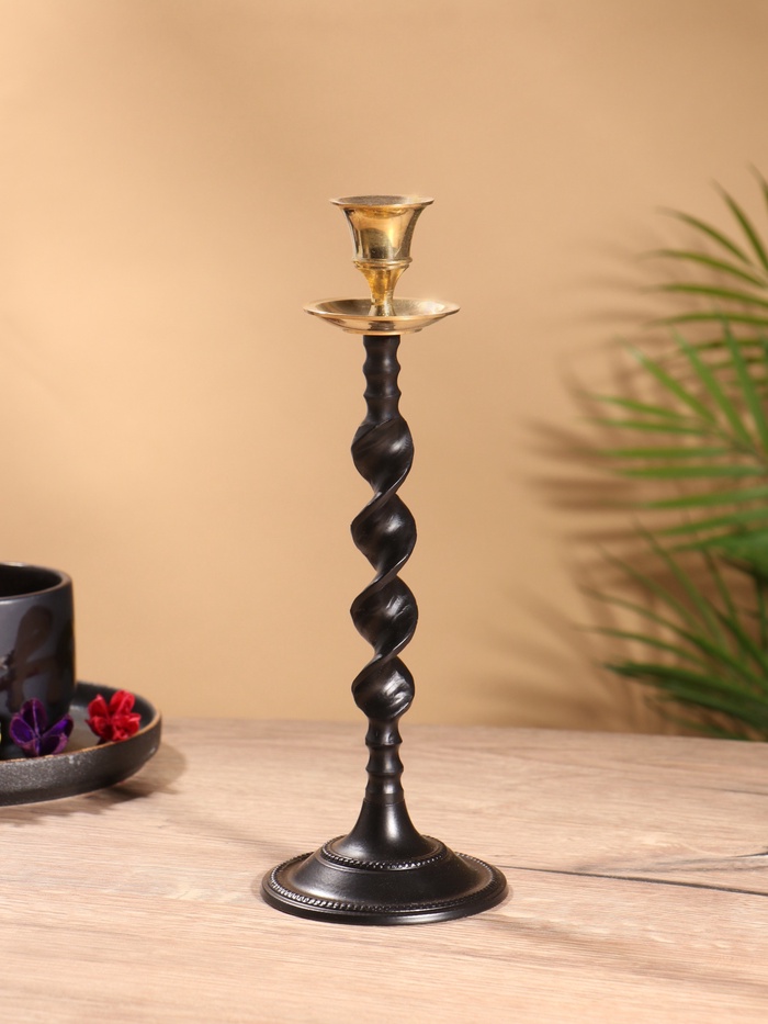 Подсвечник на 1 свечу «Леонардо», латунь, чёрный с золотом, 9×9×29 см