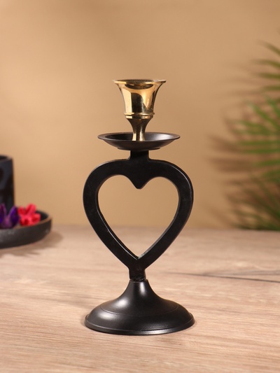 Подсвечник на 1 свечу, латунь, чёрный с золотом, 7×7.5×16.5 см