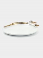 Блюдо сервировочное круглое «Белые каллы», 21×21.5×4 см, нержавеющая сталь, белое с золотом - фото 23586292