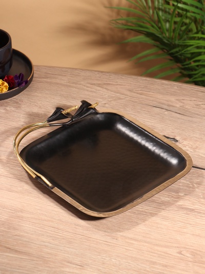 Блюдо сервировочное квадратное «Чёрные каллы», 22×24×4 см, нержавеющая сталь, чёрное с золотом