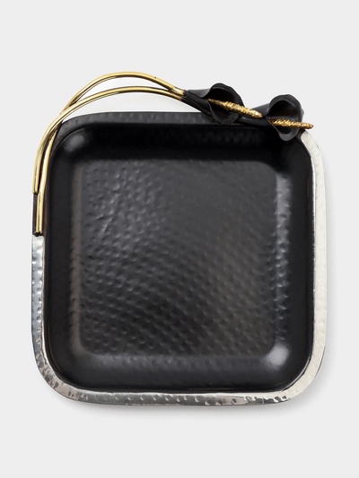 Блюдо сервировочное квадратное «Чёрные каллы», 22×24×4 см, нержавеющая сталь, чёрное с золотом