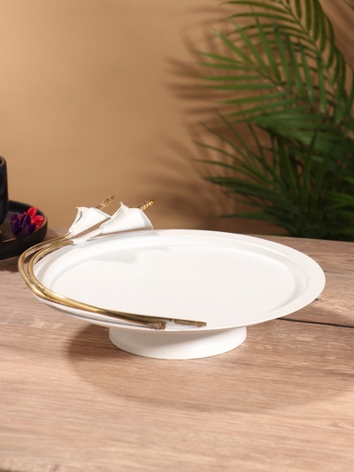 Фруктовница «Белые каллы», 25×26×7.5 см, нержавеющая сталь, белая с золотом