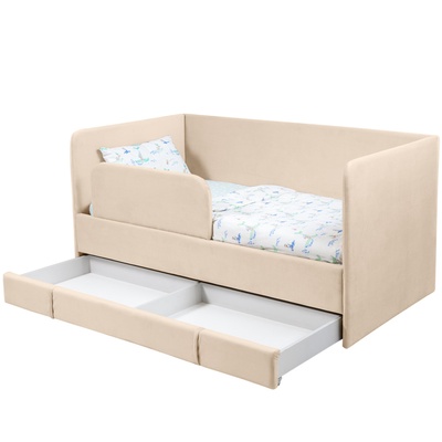 Кровать диван ЮНА 160х80 с выкатным ящиком, бортиком, бежевый