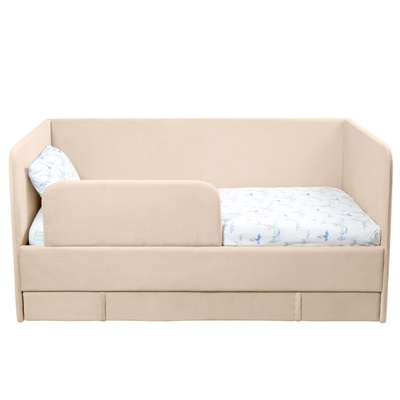 Кровать диван ЮНА 160х80 с выкатным ящиком, бортиком, бежевый